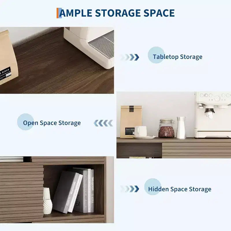 Armoire de rangement cannelée de 43 po avec portes coulissantes - Organisateur d'étagères réglables à 3 niveaux pour salon et cuisine