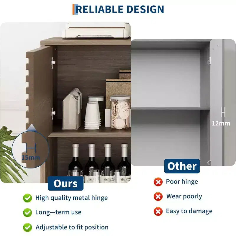 Armoire de rangement cannelée de 43 po avec portes coulissantes - Organisateur d'étagères réglables à 3 niveaux pour salon et cuisine