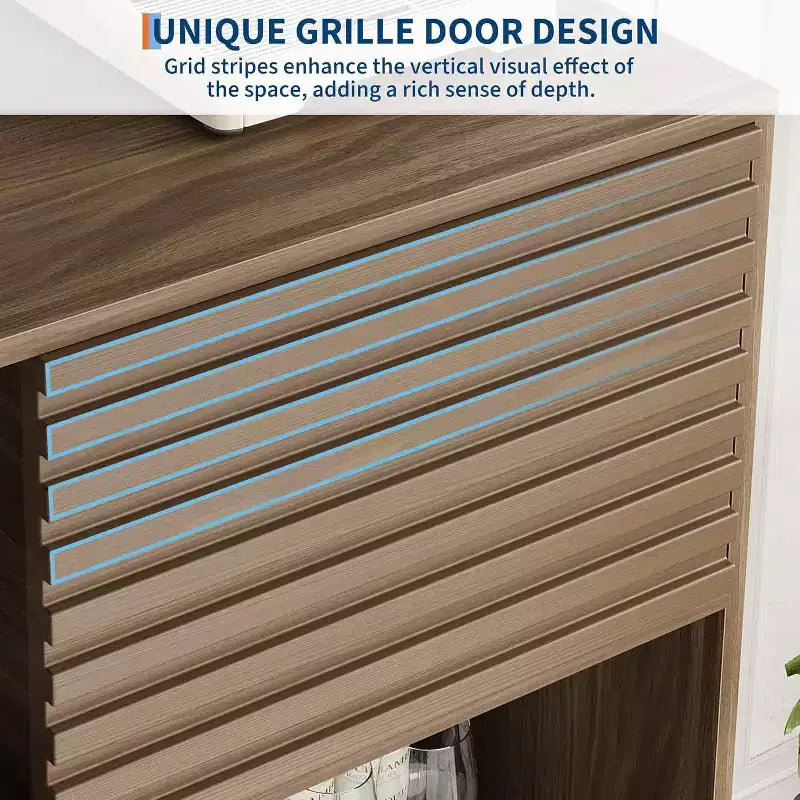 Armoire de rangement cannelée de 43 po avec portes coulissantes - Organisateur d'étagères réglables à 3 niveaux pour salon et cuisine