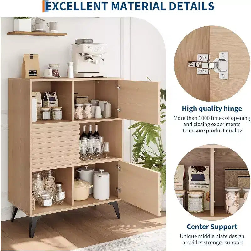 Armoire de rangement cannelée de 43 po avec portes coulissantes - Organisateur d'étagères réglables à 3 niveaux pour salon et cuisine