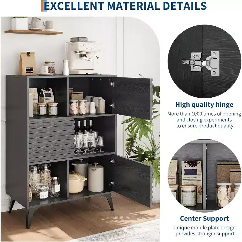 Armoire de rangement cannelée de 43 po avec portes coulissantes - Organisateur d'étagères réglables à 3 niveaux pour salon et cuisine
