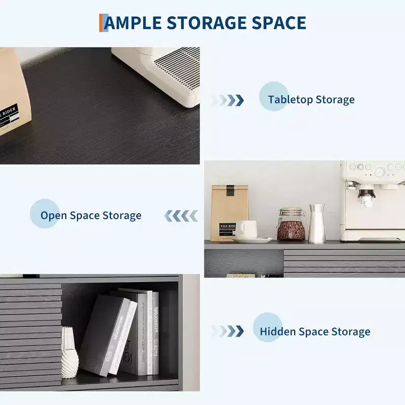 Armoire de rangement cannelée de 43 po avec portes coulissantes - Organisateur d'étagères réglables à 3 niveaux pour salon et cuisine
