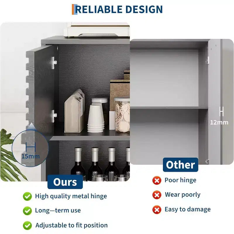 Armoire de rangement cannelée de 43 po avec portes coulissantes - Organisateur d'étagères réglables à 3 niveaux pour salon et cuisine