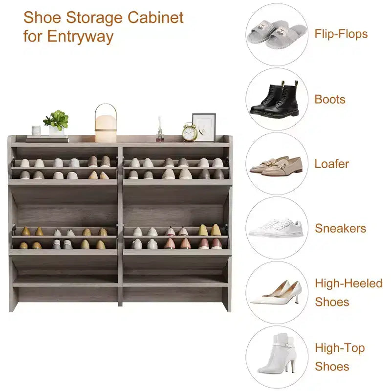 Meuble à chaussures en bois avec 4 tiroirs basculants, étagère à chaussures mince à 2 niveaux avec étagère réglable et amovible