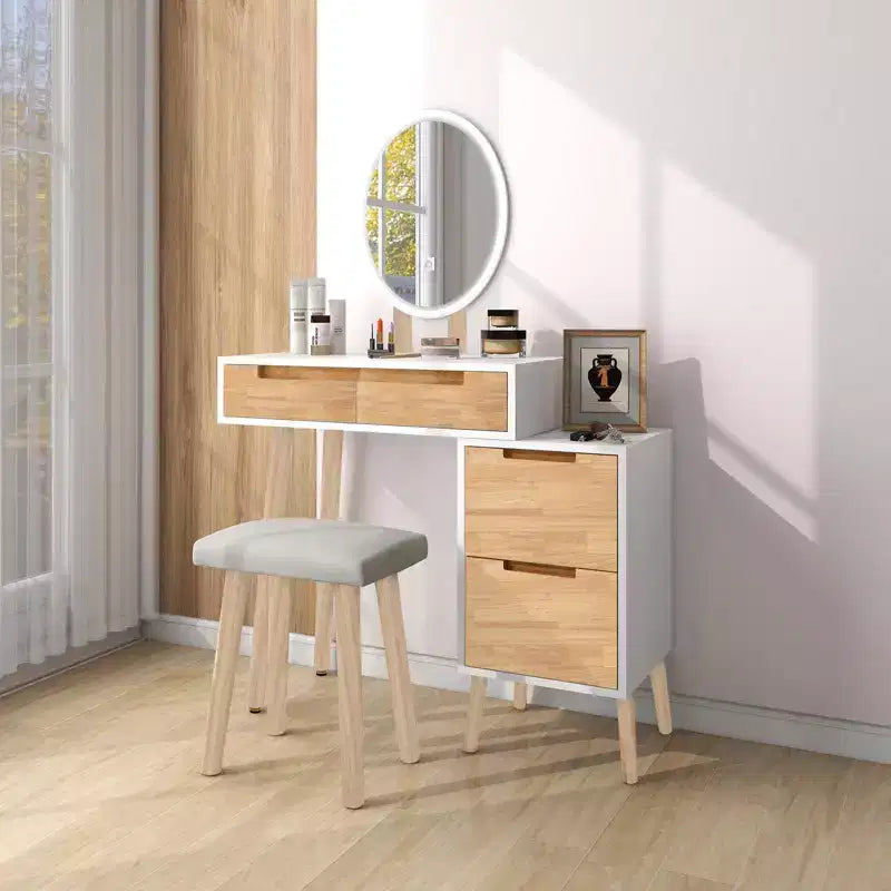 27.5 Ensemble coiffeuse extensible avec miroir LED et tabouret