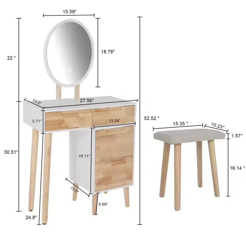 27.5 Ensemble coiffeuse extensible avec miroir LED et tabouret