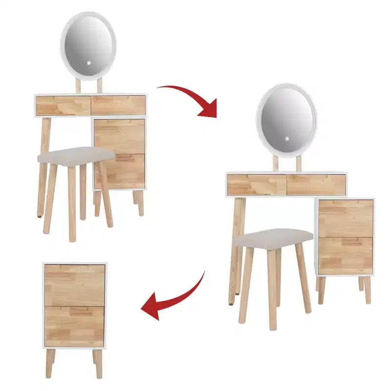 27.5 Ensemble coiffeuse extensible avec miroir LED et tabouret