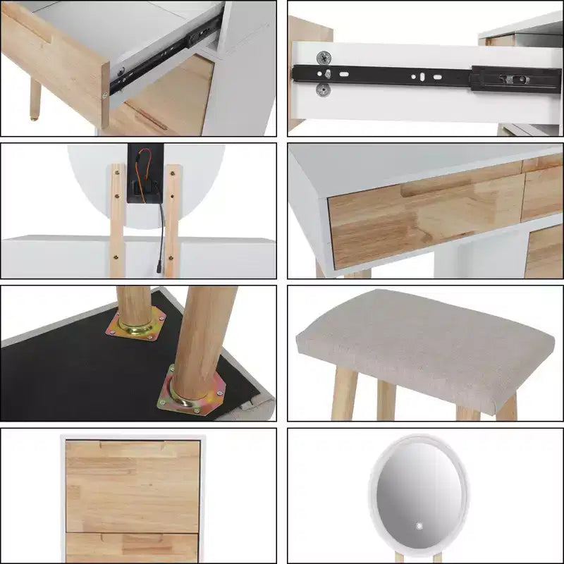27.5 Ensemble coiffeuse extensible avec miroir LED et tabouret