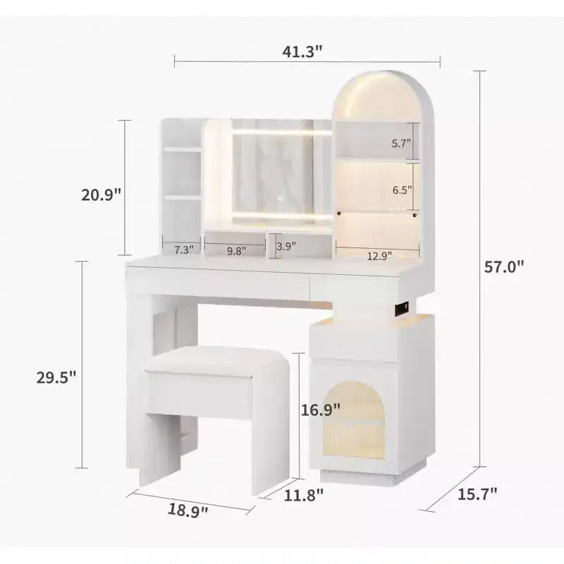 Coiffeuse avec miroir, table de maquillage avec 3 tiroirs et 11 étagères de rangement, grande coiffeuse, commode de maquillage