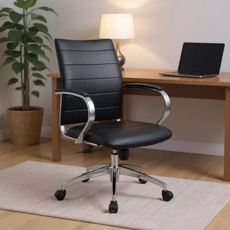 Fauteuil de bureau pivotant à roulettes réglable en hauteur, noir et argent