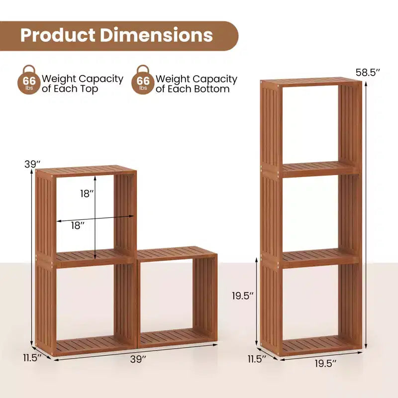 1/2 PCS 3 Organiseurs de Rangement Cubiques Étagères Bibliothèques Empilables pour Petits Espaces Teck