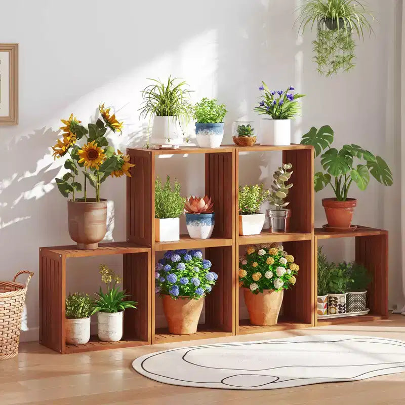 1/2 PCS 3 Organiseurs de Rangement Cubiques Étagères Bibliothèques Empilables pour Petits Espaces Teck