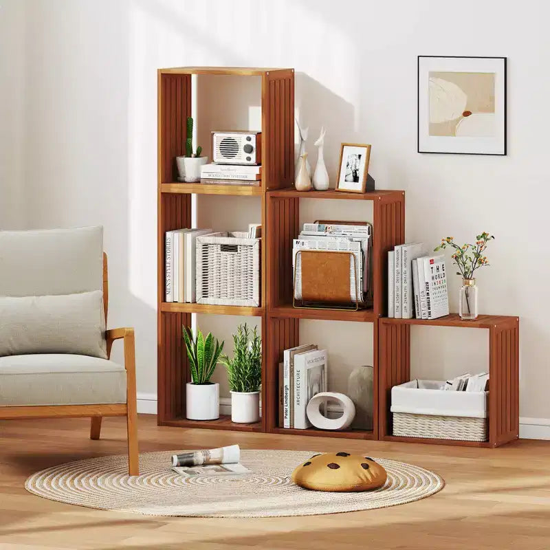 1/2 PCS 3 Organiseurs de Rangement Cubiques Étagères Bibliothèques Empilables pour Petits Espaces Teck