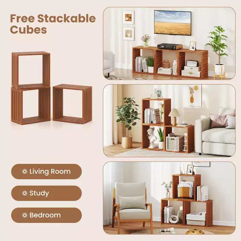 1/2 PCS 3 Organiseurs de Rangement Cubiques Étagères Bibliothèques Empilables pour Petits Espaces Teck