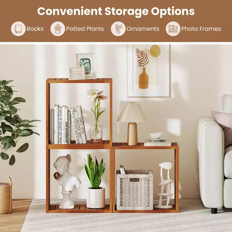 1/2 PCS 3 Organiseurs de Rangement Cubiques Étagères Bibliothèques Empilables pour Petits Espaces Teck