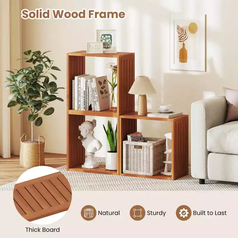 1/2 PCS 3 Organiseurs de Rangement Cubiques Étagères Bibliothèques Empilables pour Petits Espaces Teck