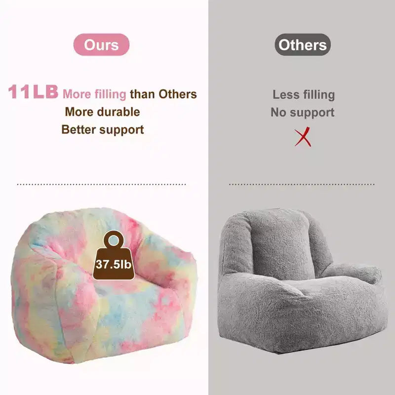 Fauteuil poire, 32x39x28 en fausse fourrure rembourré de mousse - Canapé paresseux pour adulte pour salon, dortoir, lecture, jeux, rose