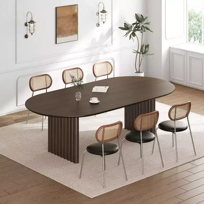 PexFix 79 x 33.5 Dining Table Wood Oval Kitchen Table with Scratch-Resistant Top & Striped Legs Modern Farmhouse for Living Room Kitchen Walnut