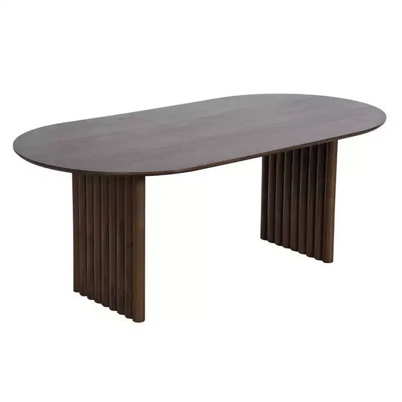 Table de salle à manger 79 x 33,5 en bois, table de cuisine ovale avec plateau anti-rayures et pieds rayés, style ferme moderne pour salon et cuisine, Noyer