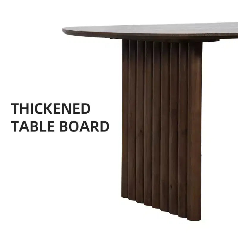 Table de salle à manger 79 x 33,5 en bois, table de cuisine ovale avec plateau anti-rayures et pieds rayés, style ferme moderne pour salon et cuisine, Noyer