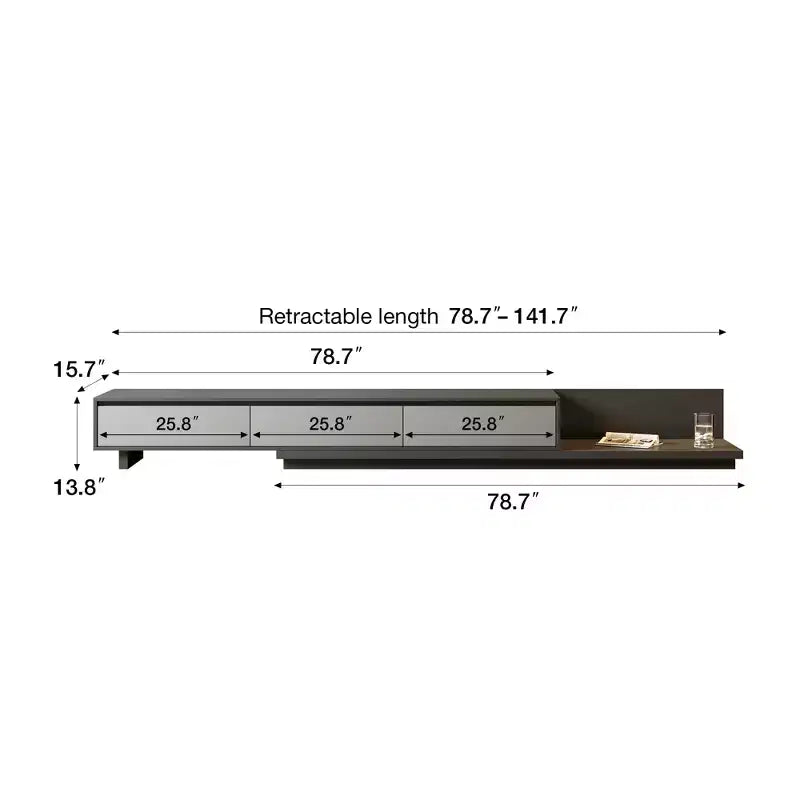 Meuble TV extensible Mid-Century Modern78.7, Largeur maximale de 141.7, Avec 3 tiroirs de rangement