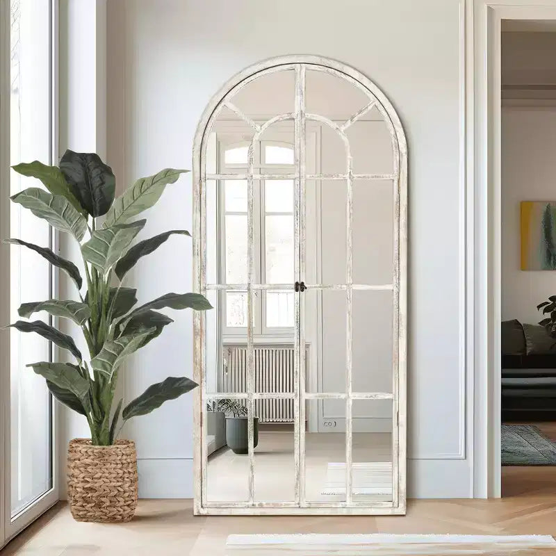 Miroir en pied Cadre en bois massif grille Angle droit Arc 71x31x1po Ouvrable Sans support