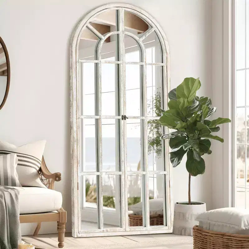 Miroir en pied Cadre en bois massif grille Angle droit Arc 71x31x1po Ouvrable Sans support