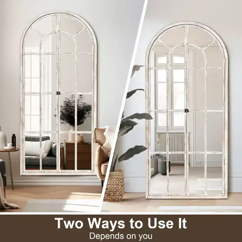 Miroir en pied Cadre en bois massif grille Angle droit Arc 71x31x1po Ouvrable Sans support