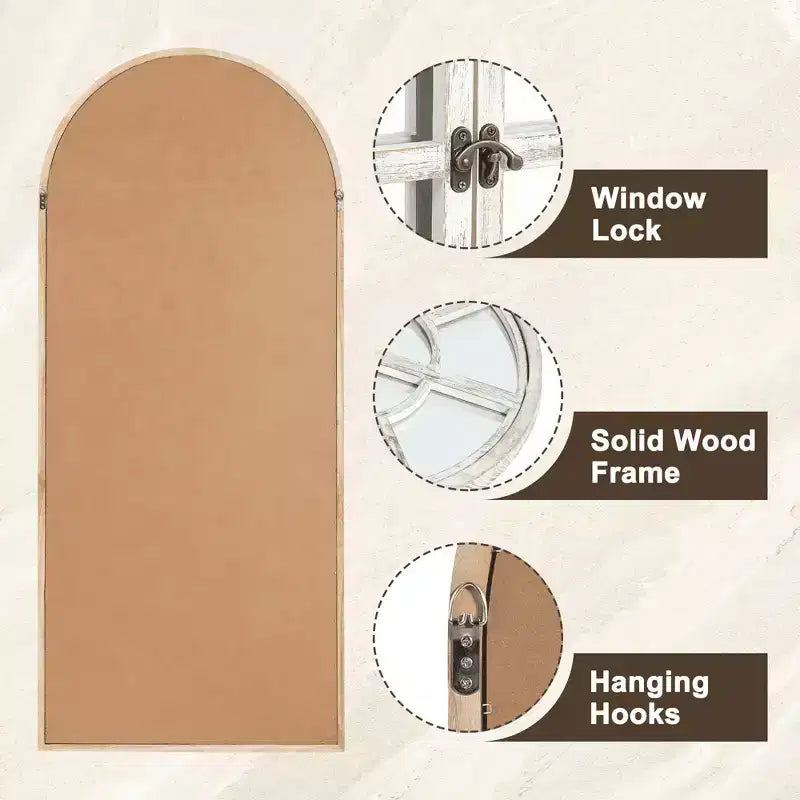 Miroir en pied Cadre en bois massif grille Angle droit Arc 71x31x1po Ouvrable Sans support