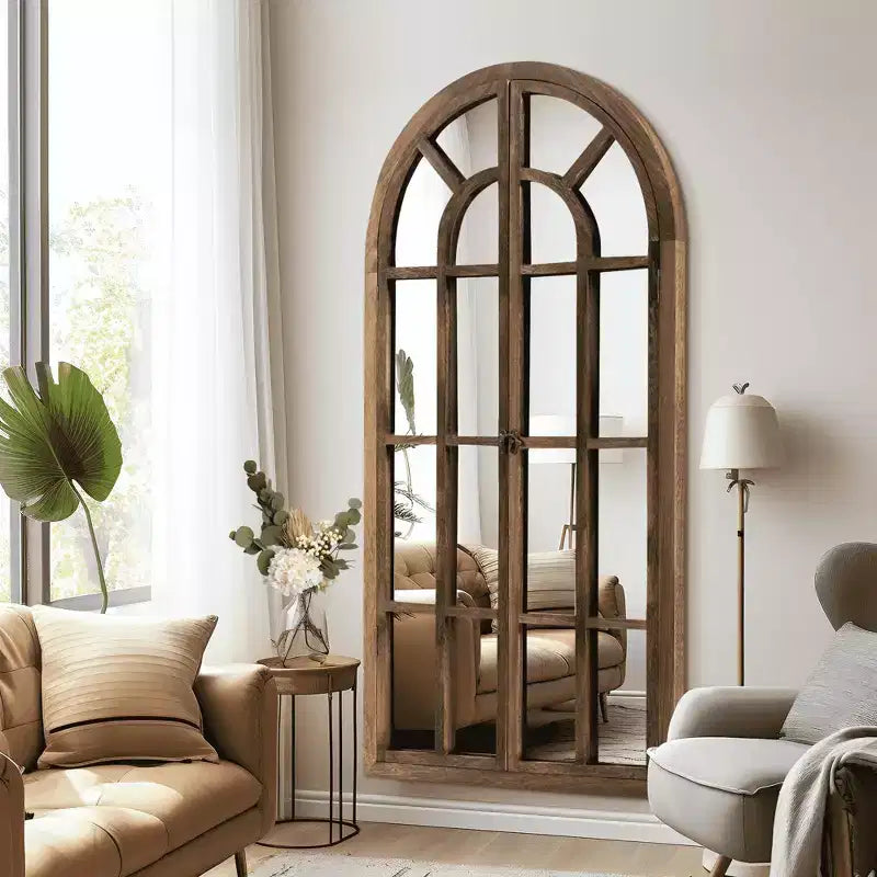 Miroir en pied Cadre en bois massif grille Angle droit Arc 71x31x1po Ouvrable Sans support