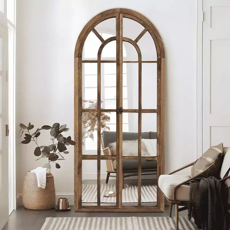 Miroir en pied Cadre en bois massif grille Angle droit Arc 71x31x1po Ouvrable Sans support