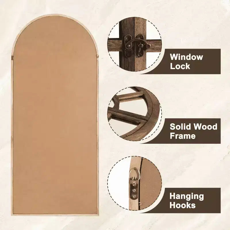 Miroir en pied Cadre en bois massif grille Angle droit Arc 71x31x1po Ouvrable Sans support