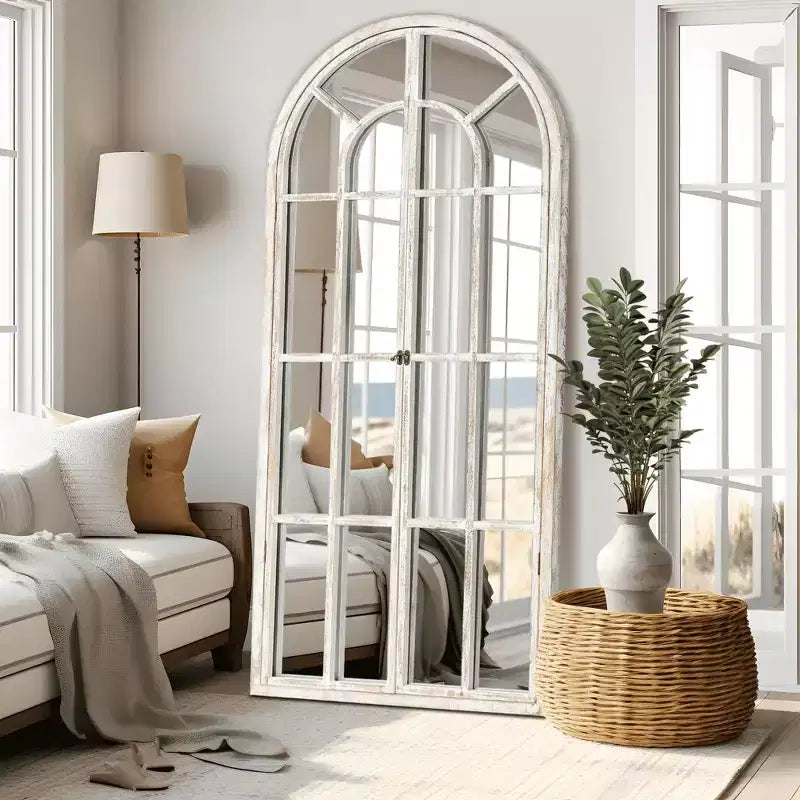 Miroir en pied Cadre en bois massif grille Angle droit Arc 71x31x1po Ouvrable Sans support
