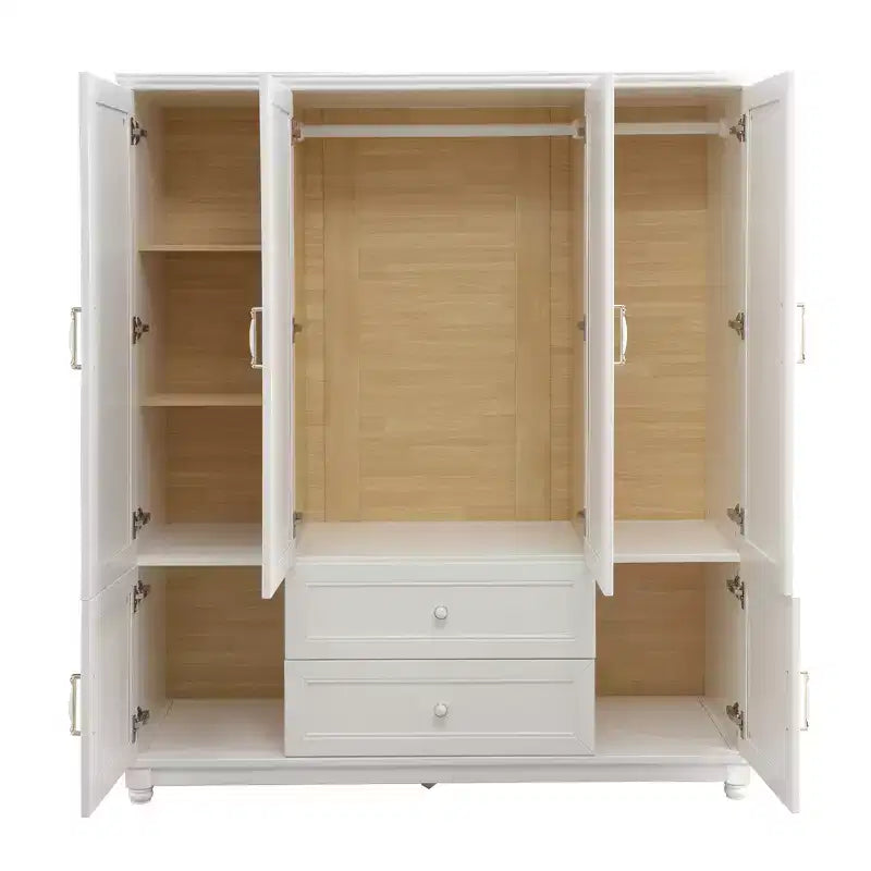 Armoire en bois blanc de 156 cm avec 2 tiroirs, tringle et étagères