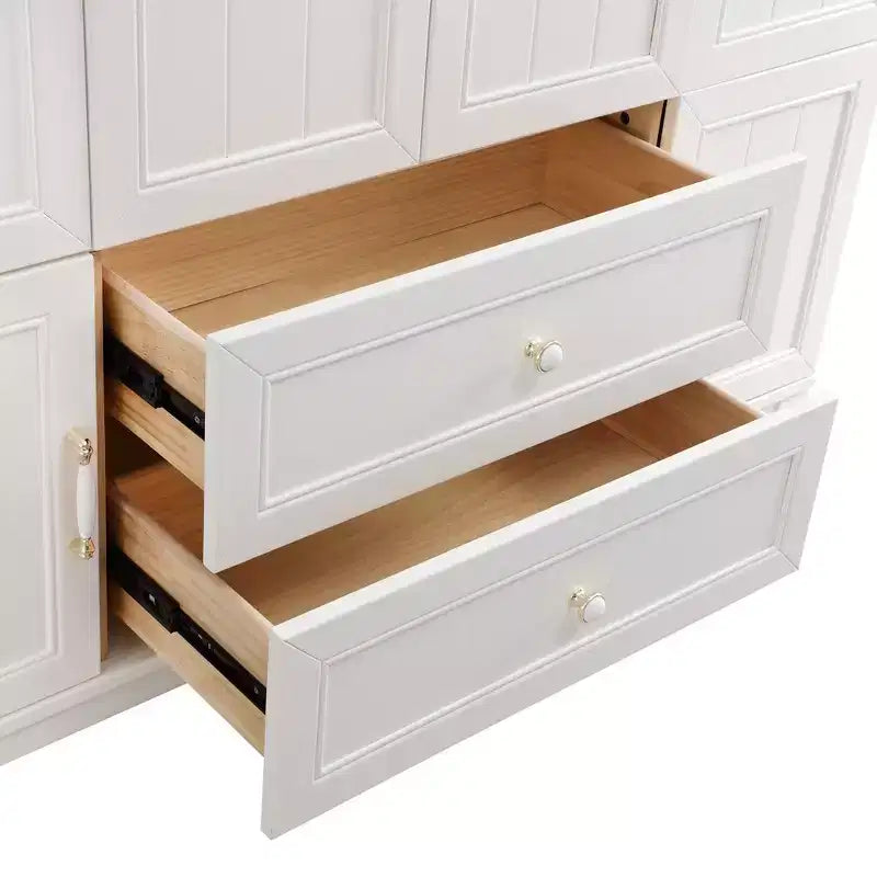 Armoire en bois blanc de 156 cm avec 2 tiroirs, tringle et étagères