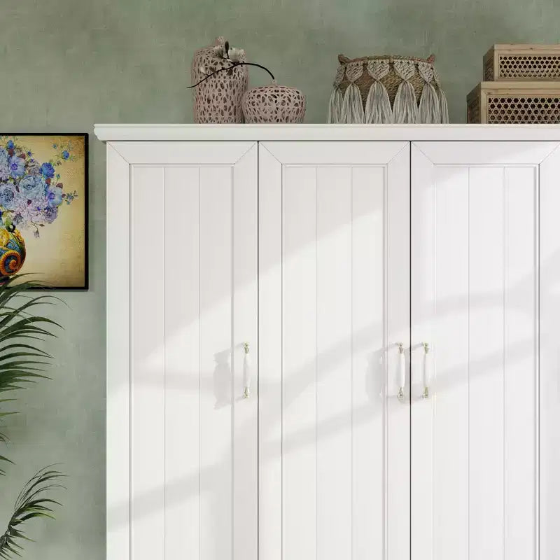 Armoire en bois blanc de 156 cm avec 2 tiroirs, tringle et étagères