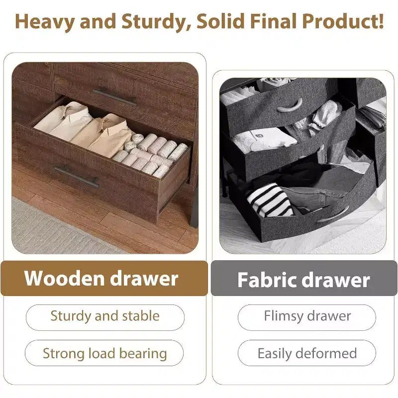 Commode 6 tiroirs de 132 cm de large, Grande commode de rangement en bois pour chambre à coucher, Organisateur de placard autoportant pour salon et entrée