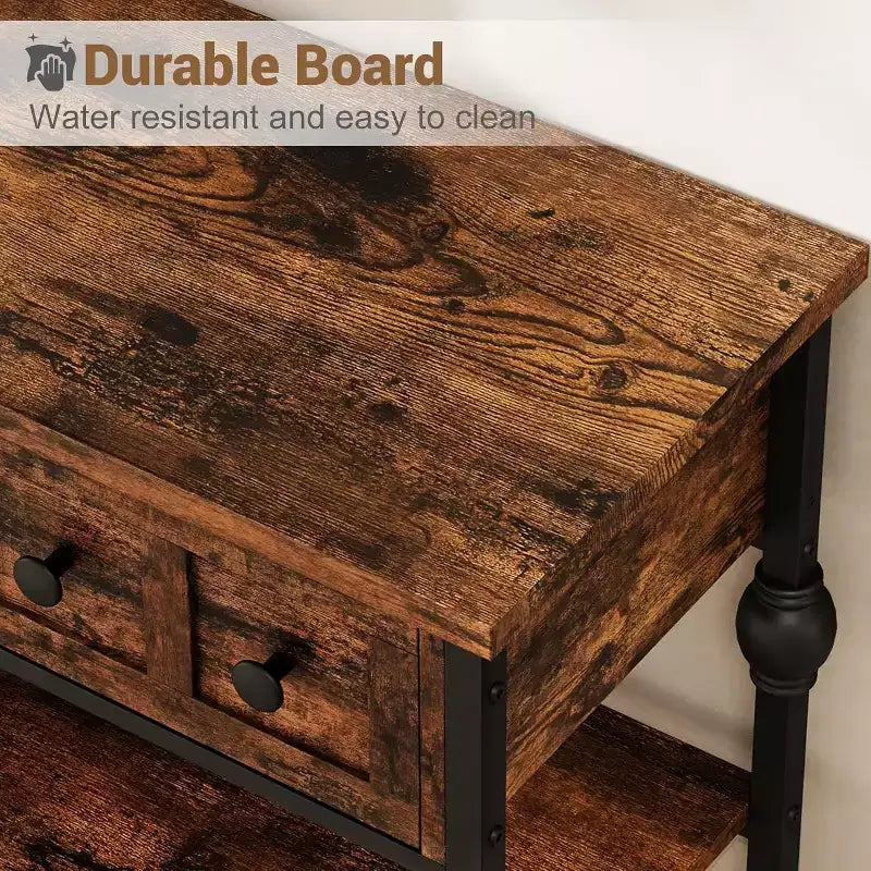 Console industrielle de 52 pouces avec 3 tiroirs, table d'entrée et de canapé à 3 niveaux, table derrière le canapé à cadre métallique, table de rangement pour couloir