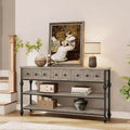 52-Inch Industrial Console Table with 3 Drawers, 3-Tier Entryway and Sofa Table, Metal Frame Behind Couch Table, Hallway Storage Table