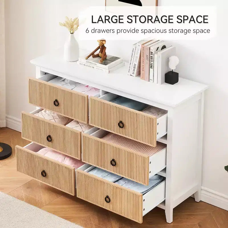 Commode à 6 tiroirs pour chambre à coucher, organisateur de placard au profil antique - Commode en bois avec grand tiroir