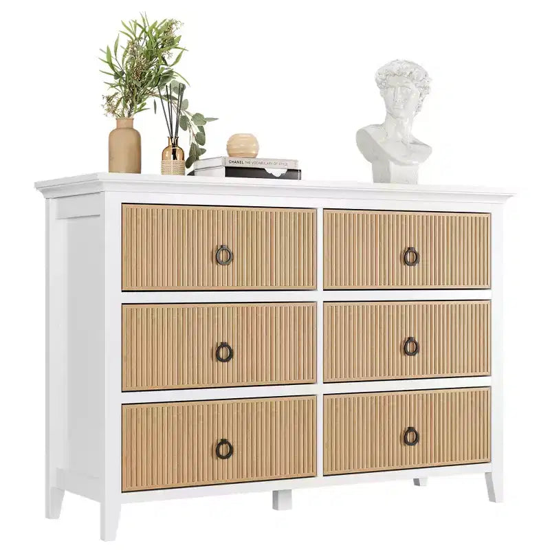 Commode à 6 tiroirs pour chambre à coucher, organisateur de placard au profil antique - Commode en bois avec grand tiroir