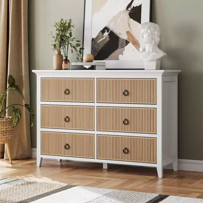 Commode à 6 tiroirs pour chambre à coucher, organisateur de placard au profil antique - Commode en bois avec grand tiroir