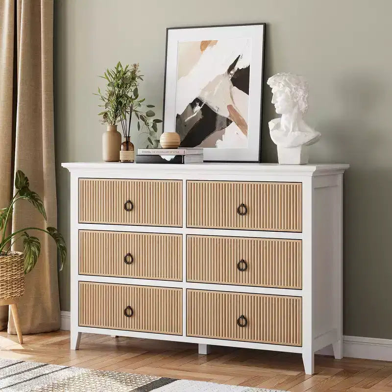 Commode à 6 tiroirs pour chambre à coucher, organisateur de placard au profil antique - Commode en bois avec grand tiroir