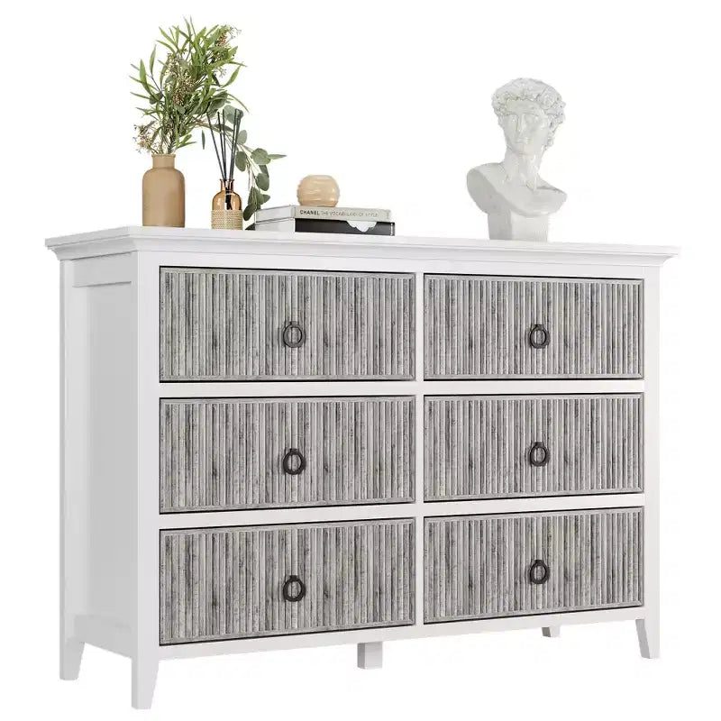 Commode à 6 tiroirs pour chambre à coucher, organisateur de placard au profil antique - Commode en bois avec grand tiroir