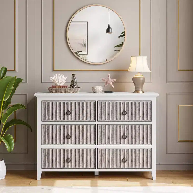 Commode à 6 tiroirs pour chambre à coucher, organisateur de placard au profil antique - Commode en bois avec grand tiroir