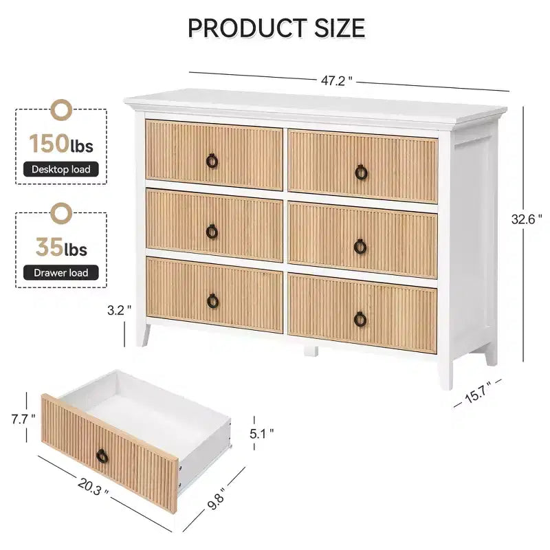 Commode à 6 tiroirs pour chambre à coucher, organisateur de placard au profil antique - Commode en bois avec grand tiroir