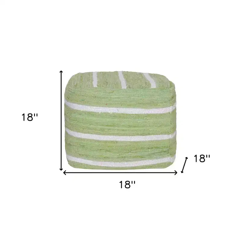 Pouf ottoman rayé en coton vert et blanc de 18 pouces
