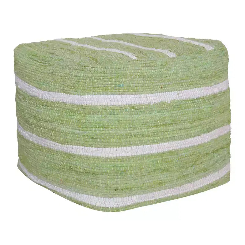 Pouf ottoman rayé en coton vert et blanc de 18 pouces