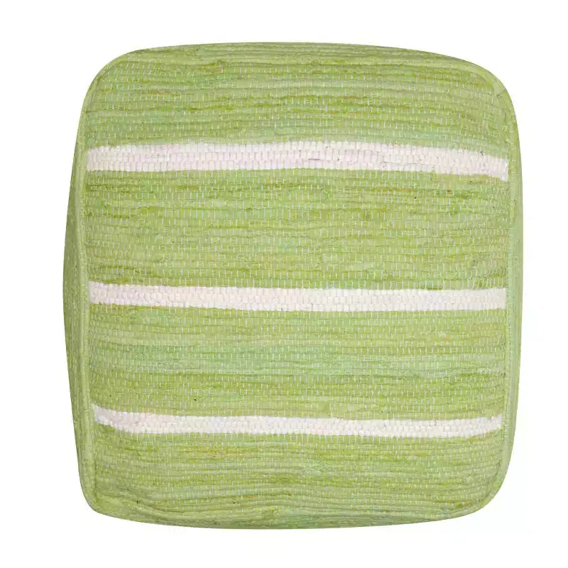 Pouf ottoman rayé en coton vert et blanc de 18 pouces