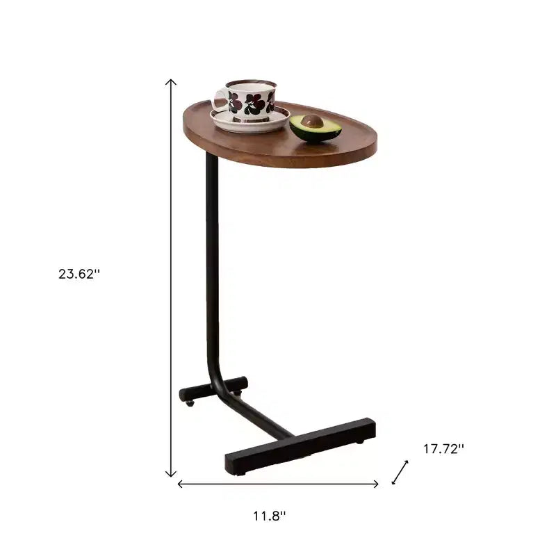 Ensemble de deux tables d'appoint ovales en bois brun et noir et métal